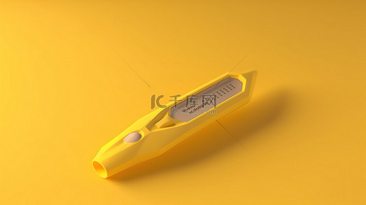 3D 渲染中阳性塑料妊娠试验的黄色背景特写
