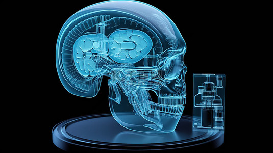 核磁共振设备扁平背景图片_人工智能机器人利用 3D 渲染来分析 X 射线脑部断层扫描