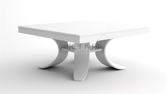 当代白色桌子 3D 渲染在纯白色背景上