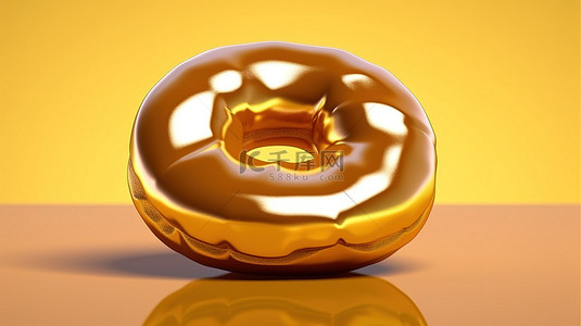 闪闪发光的甜甜圈，在闪闪发光的金色背景上镀金釉 3D 渲染