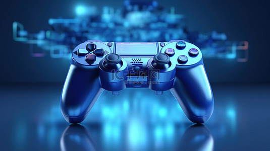 ps游戏机背景图片_3D 渲染背景，以数字艺术中的蓝色游戏手柄为特色