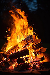 篝火舞会背景图片_篝火后面有火焰和木头