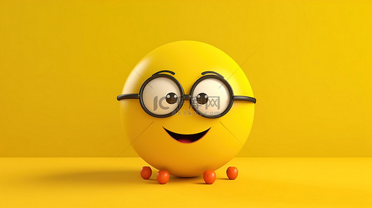 卡通表情哇背景图片_工作室背景下表达爱意的黄色表情头的 3D 渲染