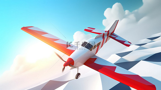 白色轨迹背景图片_3d 插图飞机翱翔在蓝天之上，带有横幅轨迹