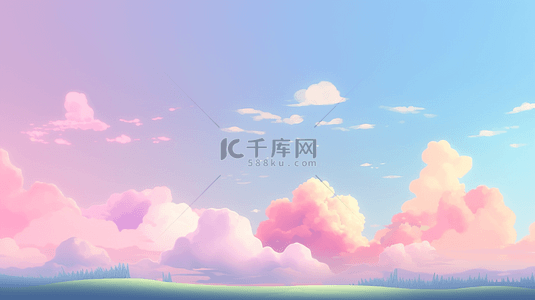 梦幻卡通背景背景图片_彩色云朵粉色云层卡通插图云朵天空可爱背景