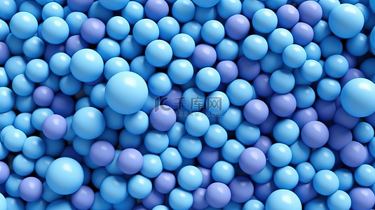 自上而下的 3D 插图，展示了现代几何框架，充满了池中蓝色球体或球的平躺图案