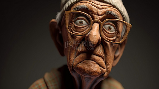 戴眼镜的老绅士惊讶地反应 3D雕塑越来越受欢迎