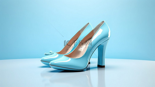 柔和蓝色色调高跟鞋的 3D 渲染