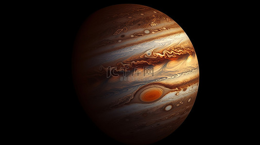 木星在黑暗的宇宙中闪闪发光 3d 渲染图像