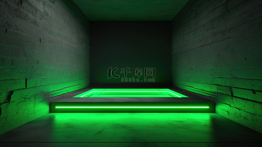 3d 充满活力的绿色霓虹灯照亮的水泥背景
