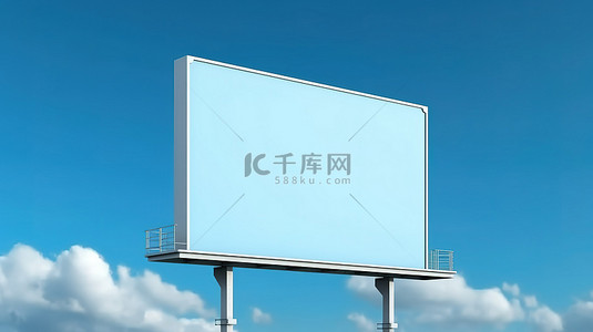 宣传彩页样机背景图片_蓝色背景下户外广告牌样机的 3D 插图