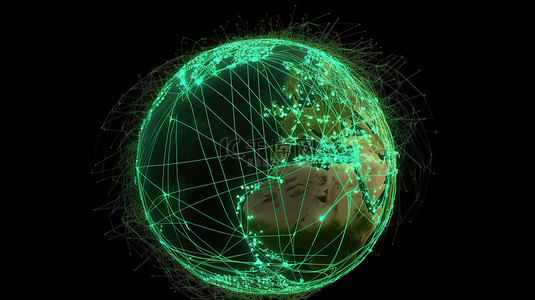 绿色字背景图片_连接 3d 绿色地球的无线通信网络