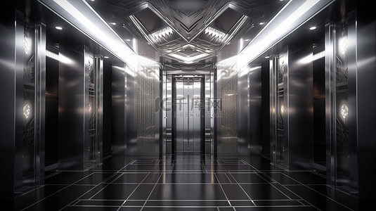 电梯卡条背景图片_当代金属电梯设计的时尚 3D 渲染