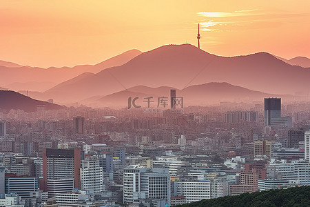 探店达人背景图片_韩国首尔的日落