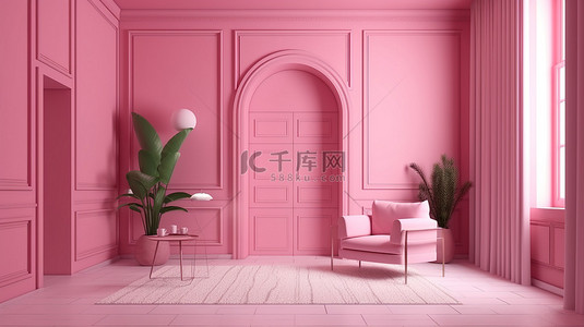 电脑椅背景图片_充满活力的粉红色房间令人惊叹的 3D 渲染未占用空间