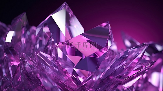 以 3D 形式渲染的紫色水晶，具有引人注目的光反射和折射，具有非常适合背景使用的叠加图案
