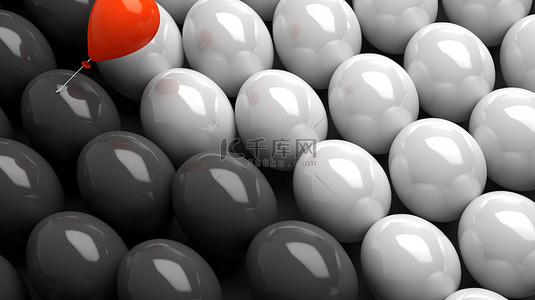 背景标题背景图片_3D 渲染气球穿透一群白色气球的领导概念
