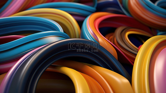 扭曲线条背景图片_抽象 3D 插图，具有塑料管表面扭曲的形状和平行曲线