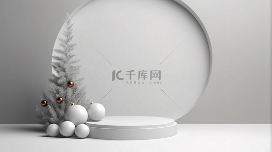 用于产品展示的空置基座的圣诞主题 3D 插图