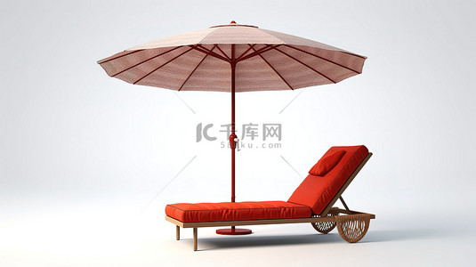 3d 渲染白色背景与躺椅和雨伞