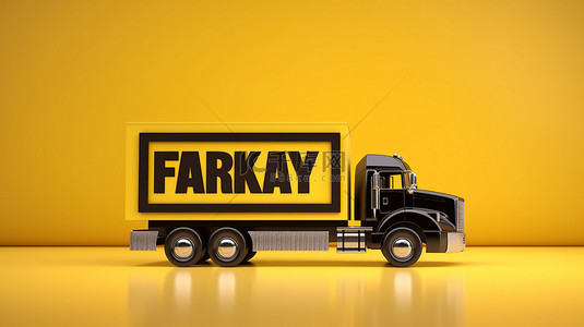 黑色星期五主题黄色背景与 3d 渲染卡车