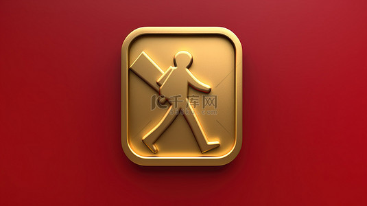远足会徽 3D 渲染社交媒体图标，红色哑光金板上带有金色符号