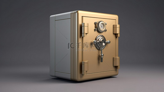3D 渲染固体背景隔离挂锁保险箱，用于以钢铁风格存储硬币金钱和黄金