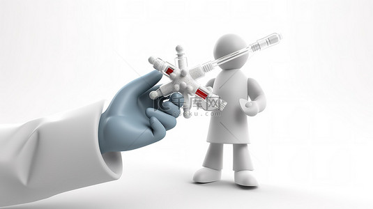 助理背景图片_医生在白色背景下展示疫苗的孤立 3D 插图