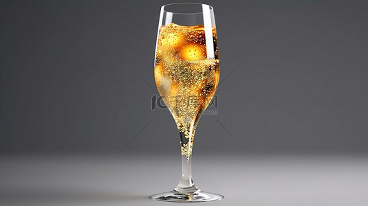 3d 渲染的起泡香槟长笛玻璃