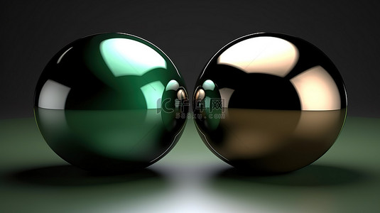 抽象 3D 渲染，以绿色黑色和米色半球为特色