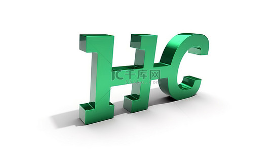 在白色背景上呈现的阳极氧化绿色 3d 中的哑光纹理主题标签符号