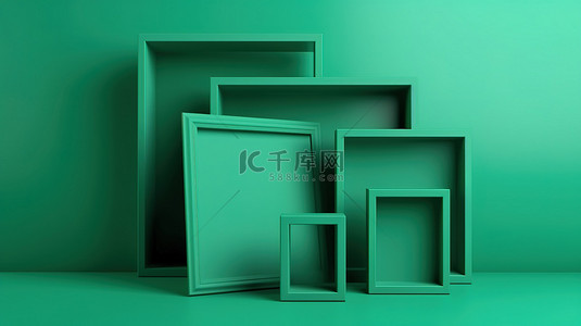 海报照片背景墙背景图片_用于消息或照片的 3D 飞溅设计空白绿色框架