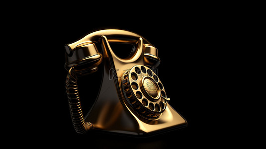 通话符号背景图片_黑色背景上电话的 3d 金色符号