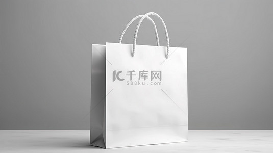 明亮背景上的白色购物袋，带有占位符，供您购买商业概念​​的 3D 渲染