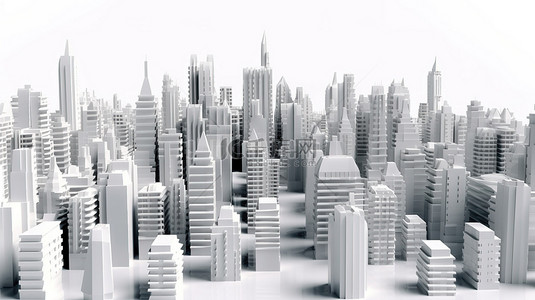 具有白色建筑的街区城市的大都市 3D 渲染