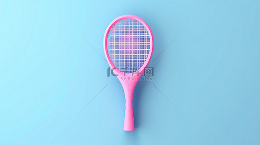 粉红色背景上蓝色网球拍的简约 3D 渲染完美的 ui ux 界面元素和图标