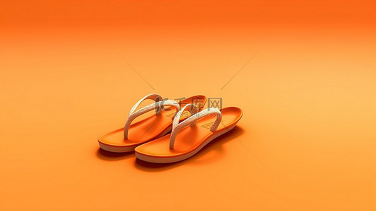 夏季主题的 3D 插图，以柔和的橙色背景和人字拖为特色