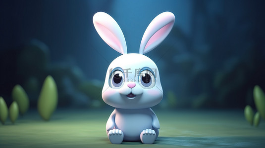 3D 渲染中迷人的兔子角色的插图