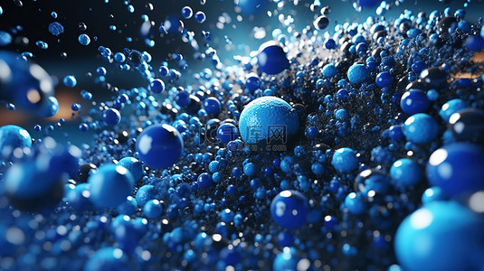 科技动态球背景图片_动态蓝色混沌空旷空间中球体和飞行粒子的 3D 渲染