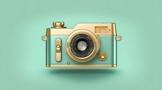 3d电影图背景图片_潮水绿色背景上的老式相机图标福尔图纳金相机徽章