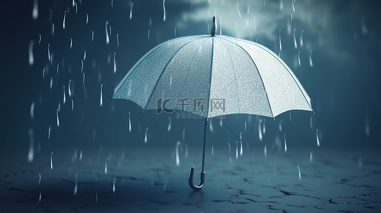 销售文字背景图片_雨季背景 3D 渲染雨云中的雨伞，有文字空间