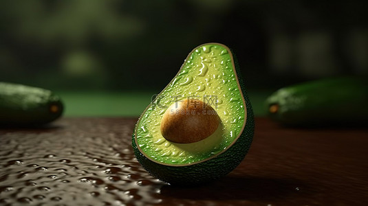 绿色饮食背景图片_半个成熟鳄梨的绿色色调的 3D 渲染