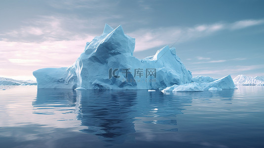 海面岛屿背景图片_以漂浮冰山为特色的北冰洋的 3d 渲染