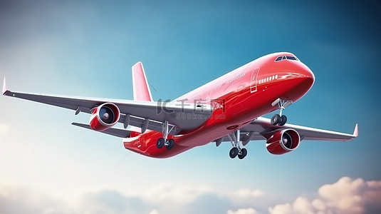 大型红色背景图片_具有高载客量的大型红色飞机的 3d 插图