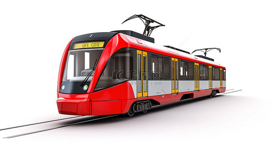 有轨电车背景图片_白色背景下孤立的城市电车的 3D 渲染