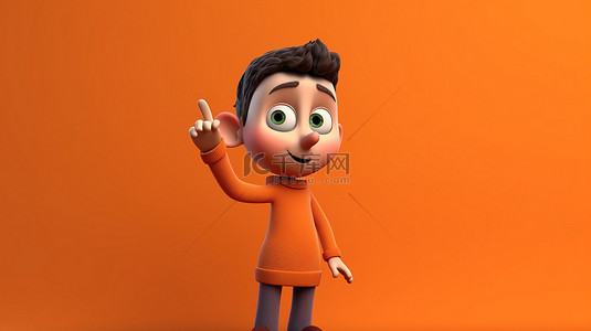 穿着橙色毛衣的卡通人物用手势表示空白区域