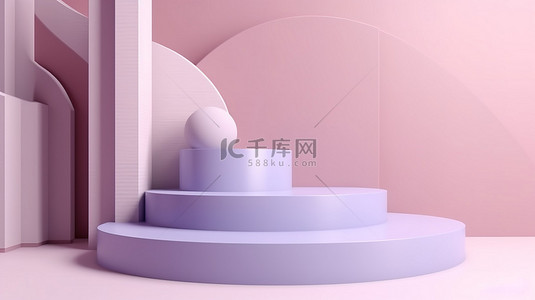 紫色讲台背景图片_极简主义工作室舞台 3d 渲染淡紫色讲台，带有空白空间和用于产品展示的空置基座
