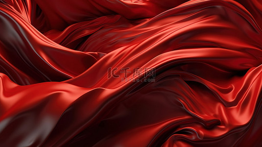 具有蹩脚丝绸质感的抽象红布或液体波的豪华 3D 渲染