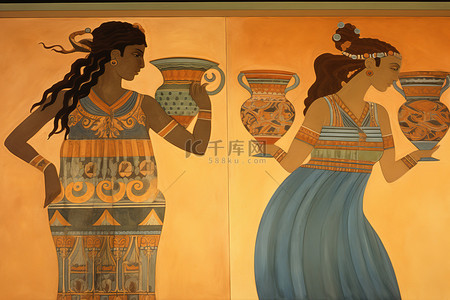 埃及背景图片_两幅画，画的是两个拿着花瓶的女人