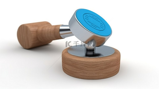 财务概念图标金属木邮票和白色背景 3d 呈现的蓝色按钮